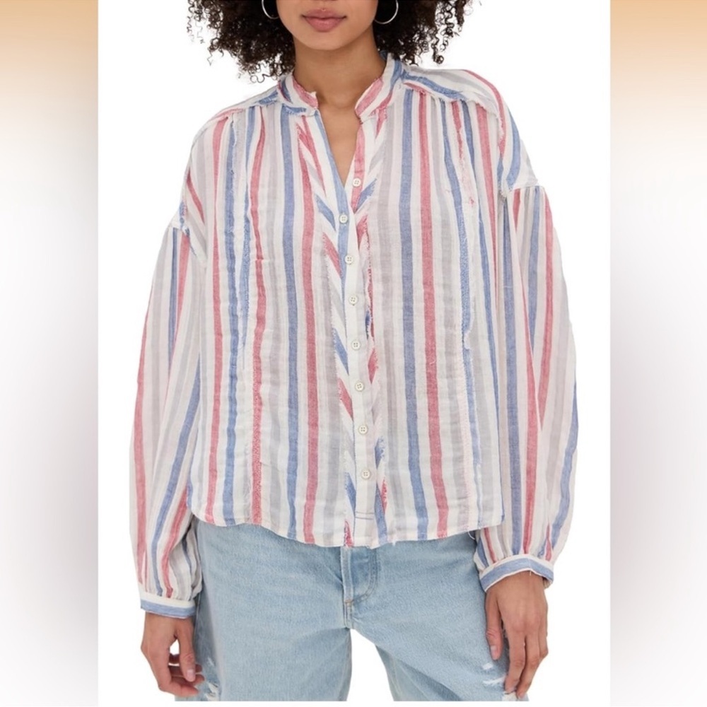 We The Free by Free People Valley Double Cloth  Striped Button-Down Small Shirt
